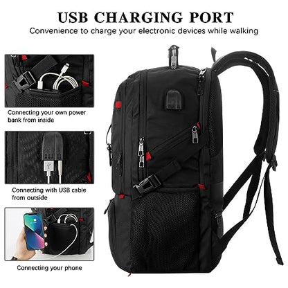 Travel Business Laptop Backpack for 18.4in PC with Shoe Compartment USB Charging Port,Sport Gym Bag for College Hiking Camping,Waterproof School Bookbag for Men Women Boys,Black - size: 18.4in