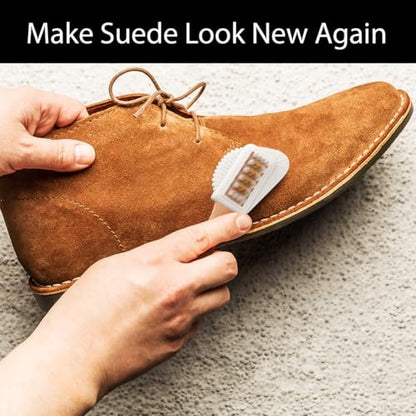 Suede Brush with Top Eraser – Suede & Nubuck Cleaner for Shoes | Suede Eraser Rubs Out Dry Stains & Scuffs - Brush Restores the Nap — The 2-Step Suede Shoe Cleaner for Boots, Purses, Jackets - size: 4 - Brush w/ Top Eraser