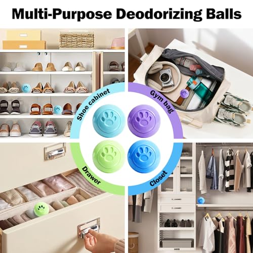SCENTORINI Shoe Deodorizer Balls, 12 Pack Sneaker Deodorizer Balls | Odor Eliminator for Smell Shoes, Long Lasting Shoe Freshener for Gym Bags, Drawers and Small Spaces