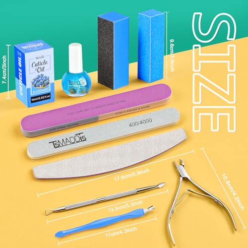 TsMADDTs Nail Manicure Kit with 3 Files, 2 Buffer Blocks, Cuticle Tool with Trimmer, Pusher and Cuticle Oil for Women Nail Care