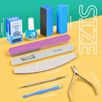 TsMADDTs Nail Manicure Kit with 3 Files, 2 Buffer Blocks, Cuticle Tool with Trimmer, Pusher and Cuticle Oil for Women Nail Care