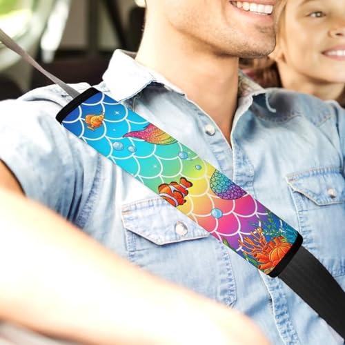2PCS Soft Padded Car Seat Straps Shoulder Pads for Adult Use, Most Cars, Rainbow Pink Mermaid Tail Shoulder Protector, Shock Absorption - color: Pattern 153