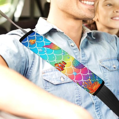 2PCS Soft Padded Car Seat Straps Shoulder Pads for Adult Use, Most Cars, Rainbow Pink Mermaid Tail Shoulder Protector, Shock Absorption - color: Pattern 153