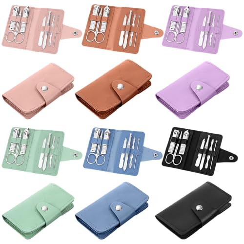 12 Sets Manicure Set, 7 in 1 Stainless Steel Nail Care Kit, Sturdy Manicure Tool Kits with Travel Case, Nail Grooming Kit Gift, for Men and Women(6 Colors) - color: Multicolor