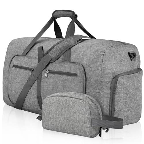 Felipe Varela Foldable Duffle Bag for Travel, Weekend, Overnight, Gym | Lightweight, Waterproof Travel Duffel Sports Bag with Shoes Compartment for Men Women, Bonus Toiletry Bag Included - color: C Gray, size: 40L