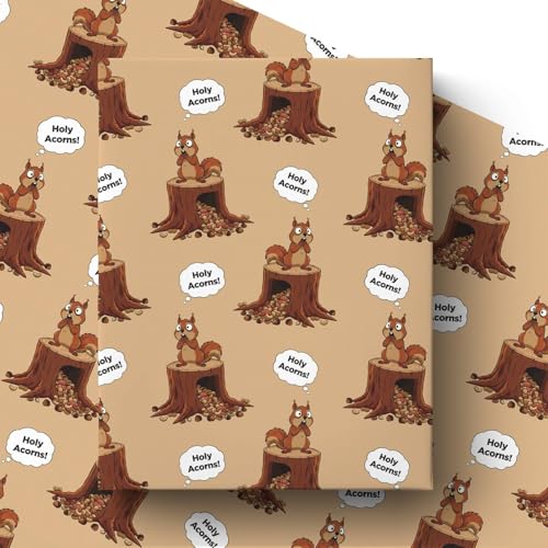 Liobelon Squirrel Wrapping Paper Roll – Woodland Animal Gift Wrap with Holy Acorns! Design, Forest Birthday Party Supplies, Rustic Baby Shower Decorations – 17" x 16.5 Ft - color: Squirrel