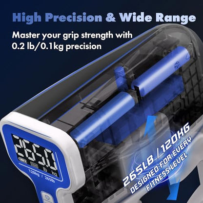 Digital Grip Strength Tester, 265 lb Hand Dynamometer, Blue