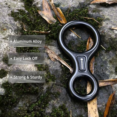 NewDoar Climbing Gear Downhill Equipment, Descender Rappel Rock Climbing Descending Belaying Equipment Rescue Figure 8 Descender Rigging Plate 35KN for Climbing Belaying and Rappeling Device - color: Black