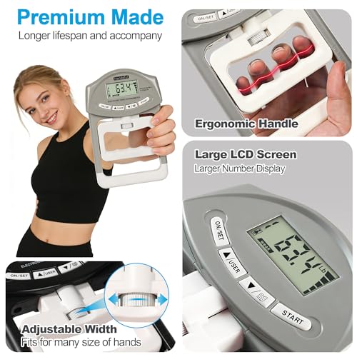 Handeful Grip Strength Tester Trainer - Dynamometer Handgrip Measurer Meter, Handheld Strengthener Exerciser for Sports, School, and Home Use