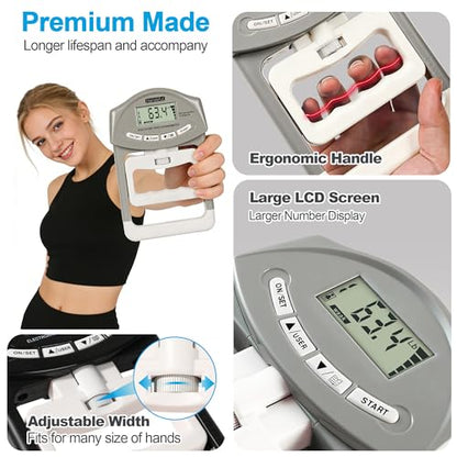 Handeful Grip Strength Tester Trainer - Dynamometer Handgrip Measurer Meter, Handheld Strengthener Exerciser for Sports, School, and Home Use
