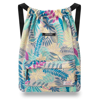 Peicees Waterproof Drawstring Sport Bag Lightweight Sackpack Backpack for Men and Women | Waterproof - color: X_gray Leaves