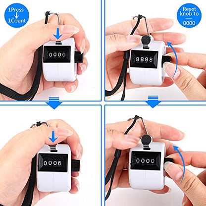 FEBSNOW 2 Pack Tally Counter Clicker 4 Digit Number for School Event | For Row Sport School Event Coaches, Mechanical 4 Digit Counting, Handheld People Clicker Counter - color: Black White