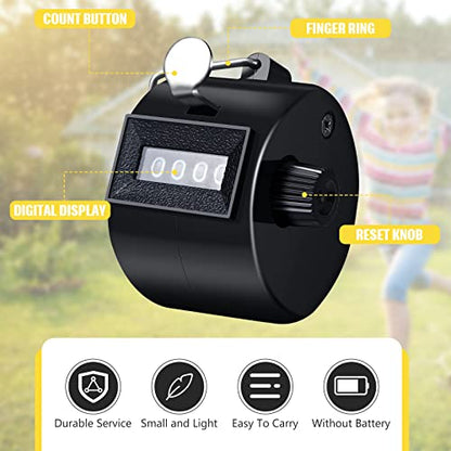 TOODOO 6 Pack Hand Tally Counter 4 Digit Mechanical Palm Clicker Plastic Hand Held Counter Clicker with Metal Finger Ring for School Golf Sports Events Office Stadium - color: Black