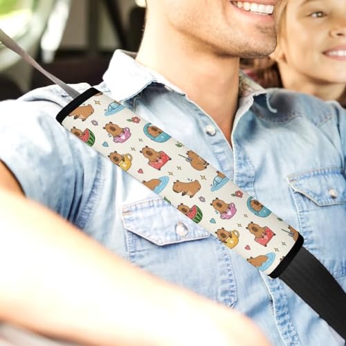 Soft Padded Seat Belt Cover for Girls and Boys, Stroller Pushchair High Chair, 2 Piece Cute Capybaras Floral Shoulder Protector Anti-Slip Pad - color: Pattern 859
