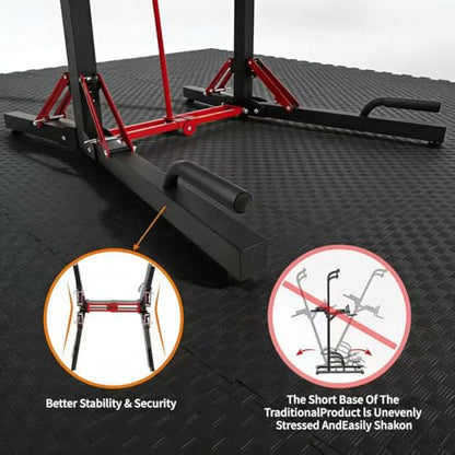 ONETWOFIT Foldable Power Tower Pull Up Bar Dip Station, Multi-Function Adjustable Height, Strength Training, 400LBS Capacity