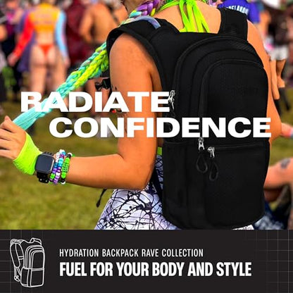 Sojourner Hydration Pack, Hydration Backpack - Water Backpack with 2l Hydration Bladder, Festival Essential - Rave Hydration Pack Hydropack Hydro for Hiking, Running, Biking, Festival Gear - color: Solid Black