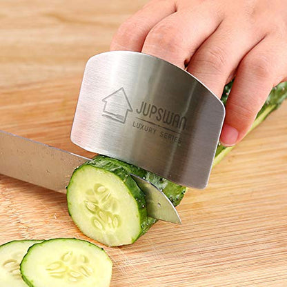 Jupswan Finger Guards for Cutting Kitchen Tool Stainless Steel Finger Guard Finger Protector Avoid Hurting When Slicing and Dicing 2 Pack - color: Silver