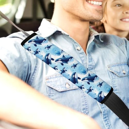 Breathable Car Seat Belt Pad for Girls and Boys, Stroller Pushchair High Chair, 2PCS Ocean Blue Killer Whale Shoulder Harness Cover Easy Install (No Tool) - color: Pattern 773