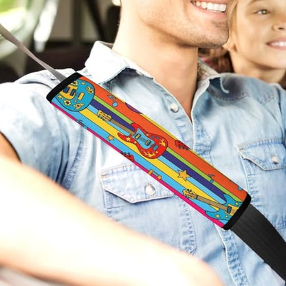 Universal Fit Seat Belt Cover for Adult Use, Stroller Pushchair High Chair, 2PCS Colorful Guitar Music Musical Instruments Harness Pads Strap Shock Absorption - color: Pattern 1004