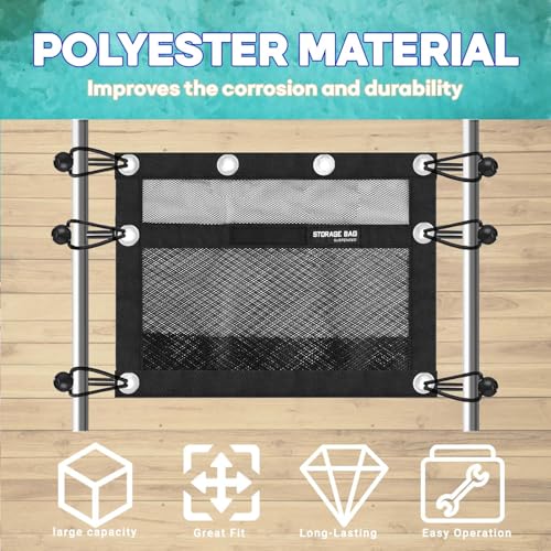 Boat Storage Bag,Polyester Boat Mesh Suspended Storage Bag,Black Boats Storage Mesh Pocket,Boat Seat Storage Bag for Leaning Post with 6 Positioning Elastic Loops. (16" L x 12" W) - size: 16"L x 12"W