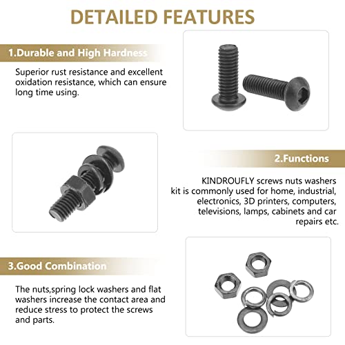 148 Pieces Black M6 x 8/10 /12/16 /20/25 /30mm Button Head Socket Cap Screws Nuts Washers Assortment Kit, 10.9 Grade Alloy Steel - size: M6, style: Button Head