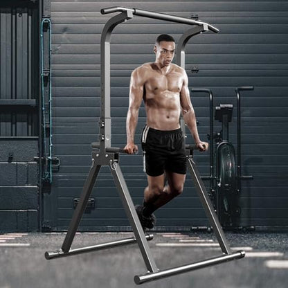YYJO Foldable Pull Up Bar Free Standing Multi-function Power Tower Dip Bar with Assistance Bands Home Gym Strength Training Equipment - color: Black 01