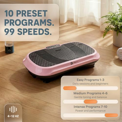 Lifepro Waver Vibration Plate Exercise Machine with 99 Speeds & 10 Presets | Resistance Bands, Non-Slip Surface, 330 lbs Capacity — Vibration Plate for Lymphatic Drainage, Body Toning, Full-Body Workout - color: Pink