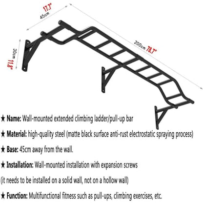 Wall Mounted Pull-Up Bar, Wall Door Bar Climbing Ladder Sandbag Rack, Heavy Duty Steel Climbing Frame/Parallel Bars/Horizontal Bars, Home Gym Strength Training Fitness Bar
