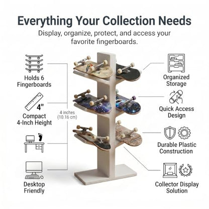 Fingerboard Holder Display Stand for 6 Fingerboards, Desktop Fingerboard Display and Storage Rack, Mini Skateboard Organizer, Plastic Fingerboard Collection Showcase, Fingerboards Accessories