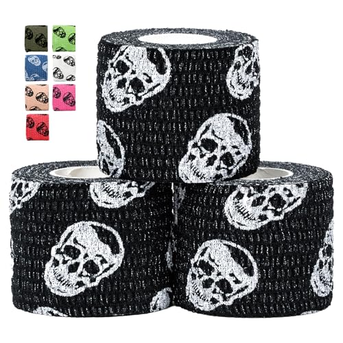 Gymreapers Hook Grip Weightlifting Tape (3 Pack) Premium Adhesive Thumb Skull Tape for Finger Protection, Powerlifting, Exercise & Cross Training - Athletic Sweat Proof Tape - color: Black