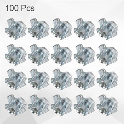 HARFINGTON M4x8mm T-Nuts 4 Pronged Tee Nut 0.57" x 0.31" Fully Thread Carbon Steel Inserts for Wood, Rock Climbing Holds, Cabinetry, Furniture 100pcs - size: M4x8mm, 14.5mm