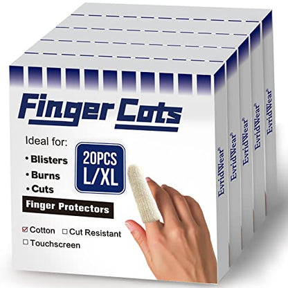 Evridwear Cotton Finger Cots Cotton Cushion 100 PCS for Cracked Skin, Eczema, Calluses, Moisture Wicking, Finger Protection for Men & Women (5 Packs Long, 3") - size: 5 Packs Long