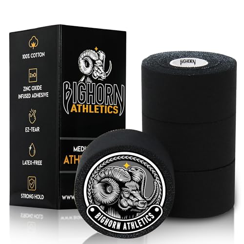 Bighorn Athletics Sports Tape 1.5" × 45ft, 4 Rolls, Black | Supports Wrists & Ankles in Volleyball, Football, Boxing, Gymnastics. EZ Tear Tape, Zinc Oxide Adhesive, Peels Off Clean - color: Black, size: 1.5-Inch