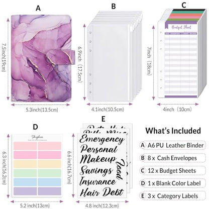 SKYDUE Budget Binder, Money Saving Binder with Zipper Envelopes, Cash Envelopes and Expense Budget Sheets for Budgeting - color: Mabble Purple