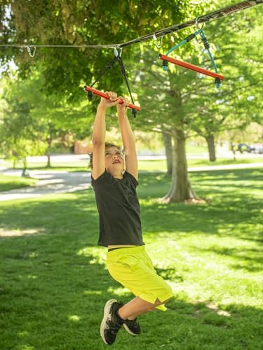 Slackers Deluxe Ninjaline Kit 56 ft with 9 Hanging Obstacles - Best Outdoor Ninja Warrior Training Equipment for Kids - Build Your Very Own Backyard Ninja Obstacle Course - Rated Ages 5+