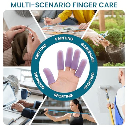 Povihome Finger Cots Protectors - Moisturizing Thumb and Finger Covers - Thickend Version- Elastic Cracked Silicone Finger Sleeves to Protect Cracked, Peel Finger and Other Finger Pain (Purple, 20PCS) - color: Purple, size: Medium (20PCS)