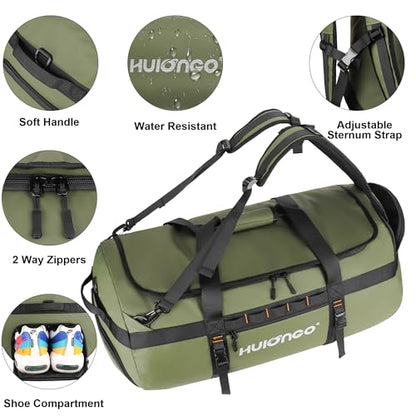 Hulongo Waterproof Duffel Bag Backpack for Men, Green, 90L | Large, Mens Duffel Backpack Bags, Traveling, Heavy Duty - color: Green, size: 90L