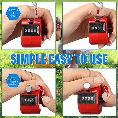 TOODOO 6 Pack Hand Tally Counter 4 Digit Mechanical Palm Clicker Plastic Hand Held Counter Clicker with Metal Finger Ring for School Golf Sports Events Office Stadium - color: Red
