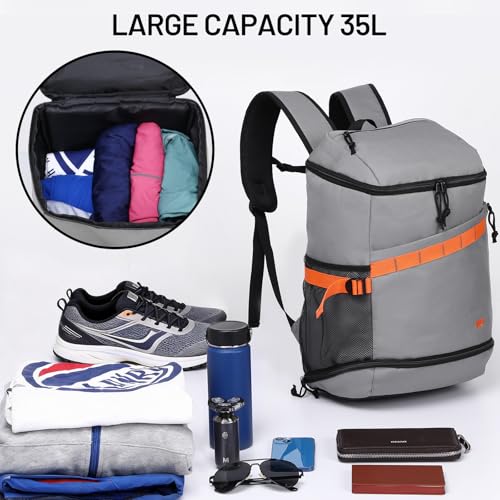 MIER Men's Gym Backpack Lightweight Sports Bag with Shoe Compartment | 35L Capacity Back Pack, Multi-Pockets, Separate Compartment, Wet Pocket, Water Resistant, For Training, Workout & Travel - color: Gray