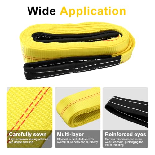 Pindex 2 Pack 2" x 8' Upgrade Web Lifting Sling & 1/2" D Ring Shackle 13000 Lbs Breaking Force 3500 Lbs Pulling Forces Lift Sling Straps for Rocks Trees Mowers Tool in Trailers Tractors Trucks, Yellow - size: 2" x 8' & Ring Shackle