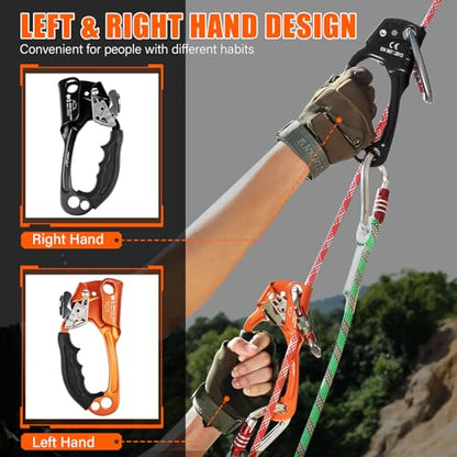 UIAA & CE Certified Rope Ascender Aluminum Alloy Rock Climbing Gear Strong Rigging Rappelling Equipment for Rock Tree Climbing Arborist Rescue Mountaineering Caving - color: Right Hand Black 1