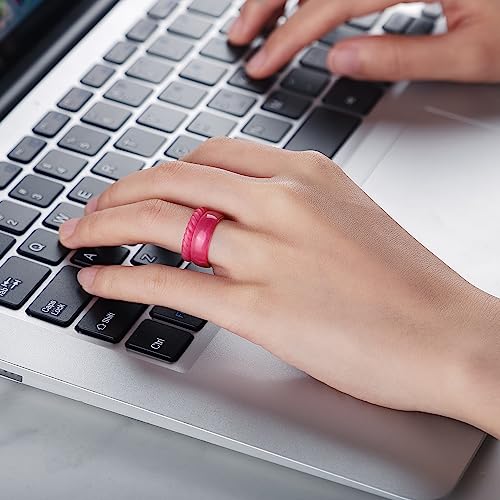 Egnaro Women's Stackable Silicone Rings, 2.5/5.5mm Wide 1.8/2mm Thick Bands | Comfort-Fit Rubber Bands Offer Breathable Flexibility for Nurses, Workouts, Pregnancy, Yoga, Travel, Office, and All-Day Wear - color: SETB3-Marble, Metallic Blue, Light Rose Go