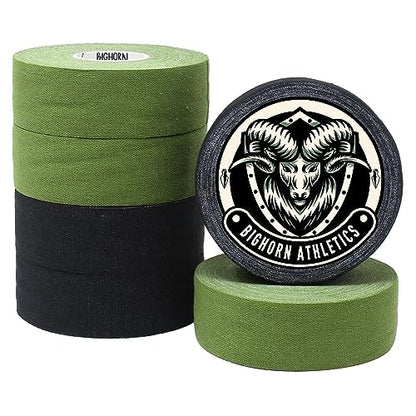 Bighorn Athletics Boxing Tape 1" × 45ft, 6 Rolls, Military Green & Black | Extra sticky 1" athletic tape for boxing & hand wrapping. Strong adhesive, EZ-tear. Protects knuckles, no residue on skin. - color: Military Green & Black