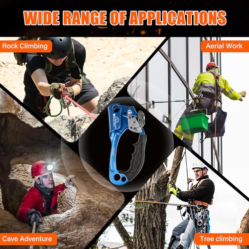 UIAA & CE Certified Rope Ascender Aluminum Alloy Rock Climbing Gear Strong Rigging Rappelling Equipment for Rock Tree Climbing Arborist Rescue Mountaineering Caving - color: Right Hand Blue 2