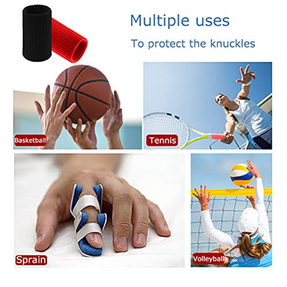 20 PCS Finger Sleeves Protectors, Sport Finger Sleeves Thumb Brace Support Finger Brace Elastic Thumb Sleeves (Black+Red) - color: Black,red