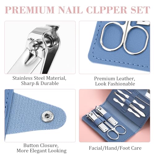 12 Sets Manicure Set, 7 in 1 Stainless Steel Nail Care Kit, Sturdy Manicure Tool Kits with Travel Case, Nail Grooming Kit Gift, for Men and Women(6 Colors) - color: Multicolor
