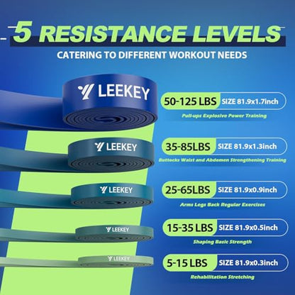 LEEKEY Pull Up Assistance Bands,5-125LB Resistance Bands with Grip、Door Anchor、Gym Bag - Exercise Bands for Full-Body Training, Fitness, Physical Therapy -USA Original Patent - style: 5-125LBS BLUE