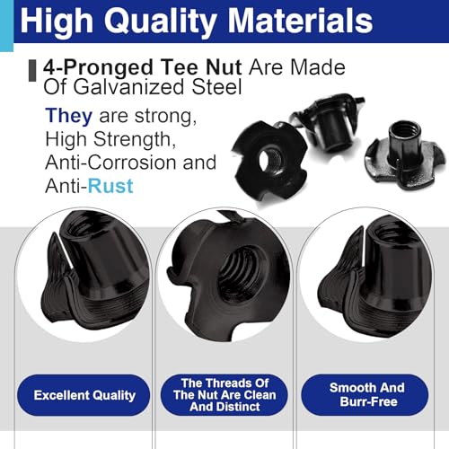 50PCS 5/16"-18 T Nuts for Wood, Carbon Steel 4-Prong Tee Nuts | Threaded inserts for wood panels, furniture and climbing wall holds - color: 50 Pack 5/16"-18