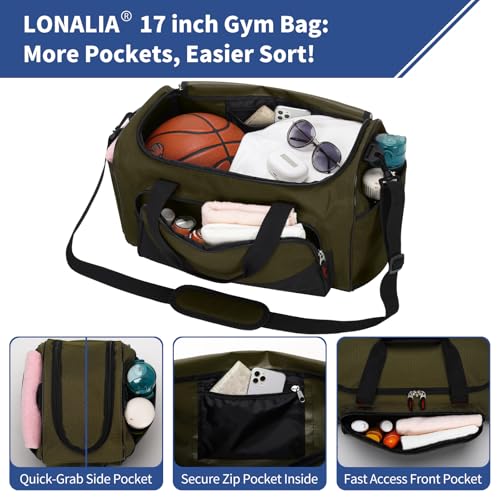30L Gym Sport Duffle Bag - 17 inch Carry on Weekender Overnight Bag for Travel, Workout, Fitness (Olive Green-30L) - color: Olive Green