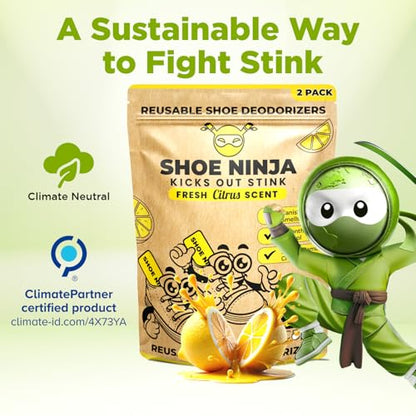 Shoe Ninja Shoe Deodorizer - Shoe Odor Elimination with Activated Charcoal, Versatile and Reusable Shoe Smell Remover, Boxing Glove Deodorizer, and Shoe Freshener, Great for Sports - 1 Pack Count of 2 - size: 1 Count (Pack of 2)